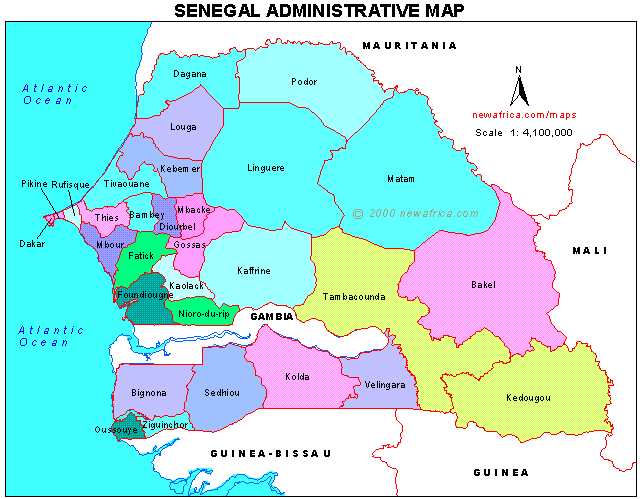 Map of the Administrative regions of Senegal